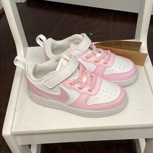 Nike Pink and White Classic Sneakers with Velcro